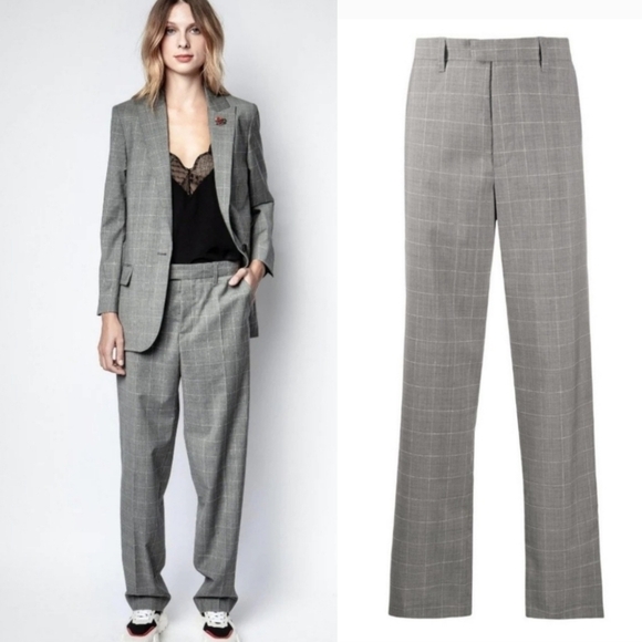 New Zadig & Voltaire Peter Check Wool/Silk Blend Suit Pants NWT Size 42 FR/XL US - Picture 1 of 16